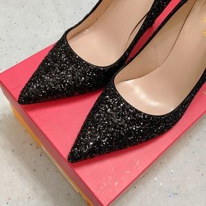 New Kate Spade Black Glitter Pumps, Size 7.5